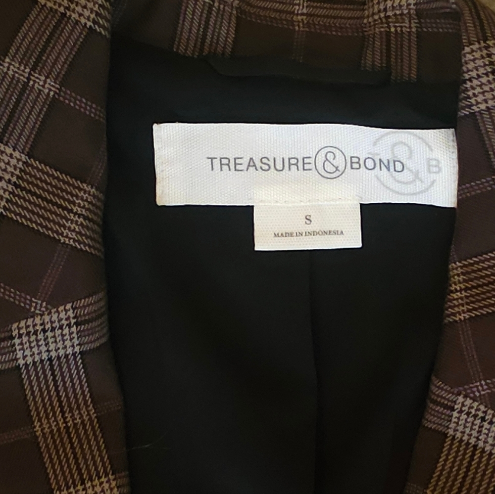 Treasure & Bond Brown Plaid Blazer Button Front Small - Picture 3 of 5